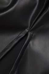 Faux Leather V-neck Notched Lapel Cut Out Slit Mini Dress