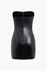 Faux Leather Zip Up Strapless Mini Dress