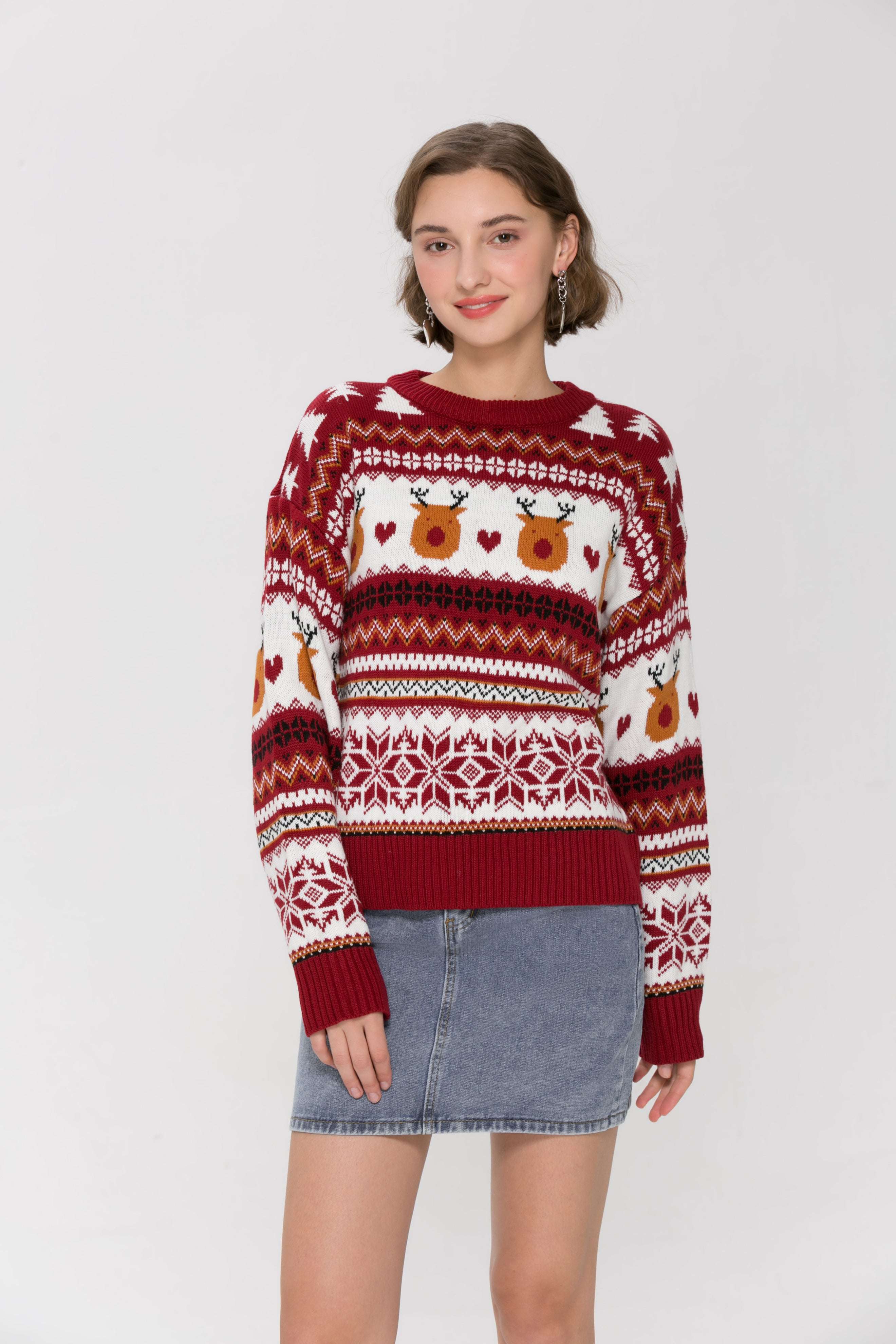 Aztec Fair Isle Reindeer Christmas Sweater