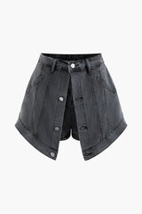 Wrap Denim Button Up Shorts