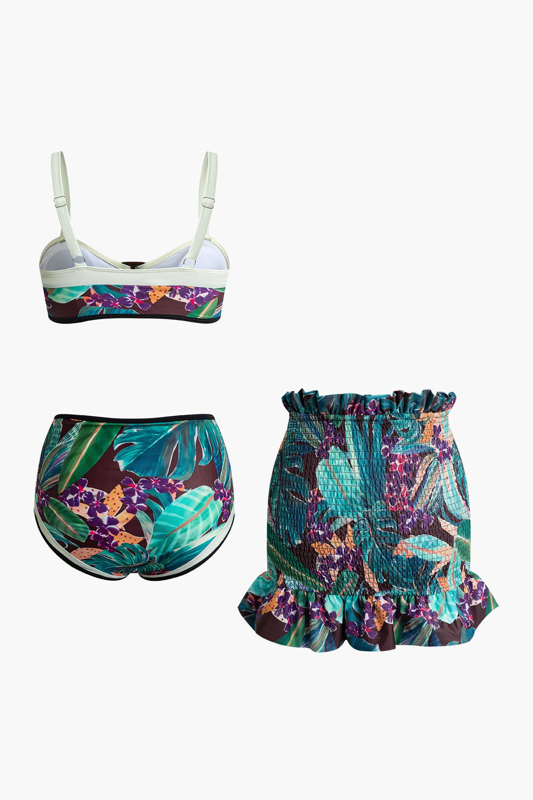 Floral Print Bikini And Ruffle Mini Skirt 3-Piece Set