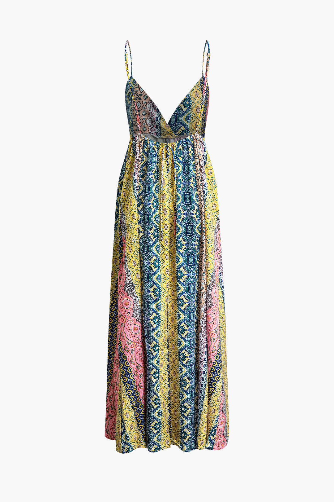 Printed V-neck Backless Slip Maxi Dress