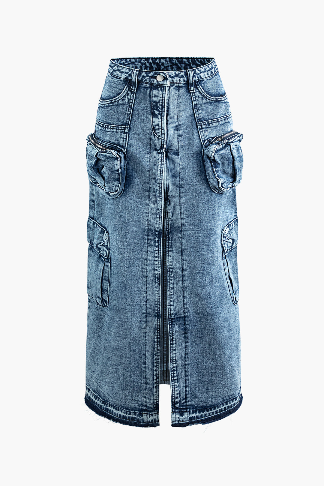 Denim Multi Pocket Slit Cargo Skirt