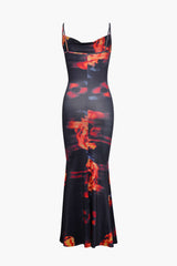 Printed Cowl Neck Maxi Dress