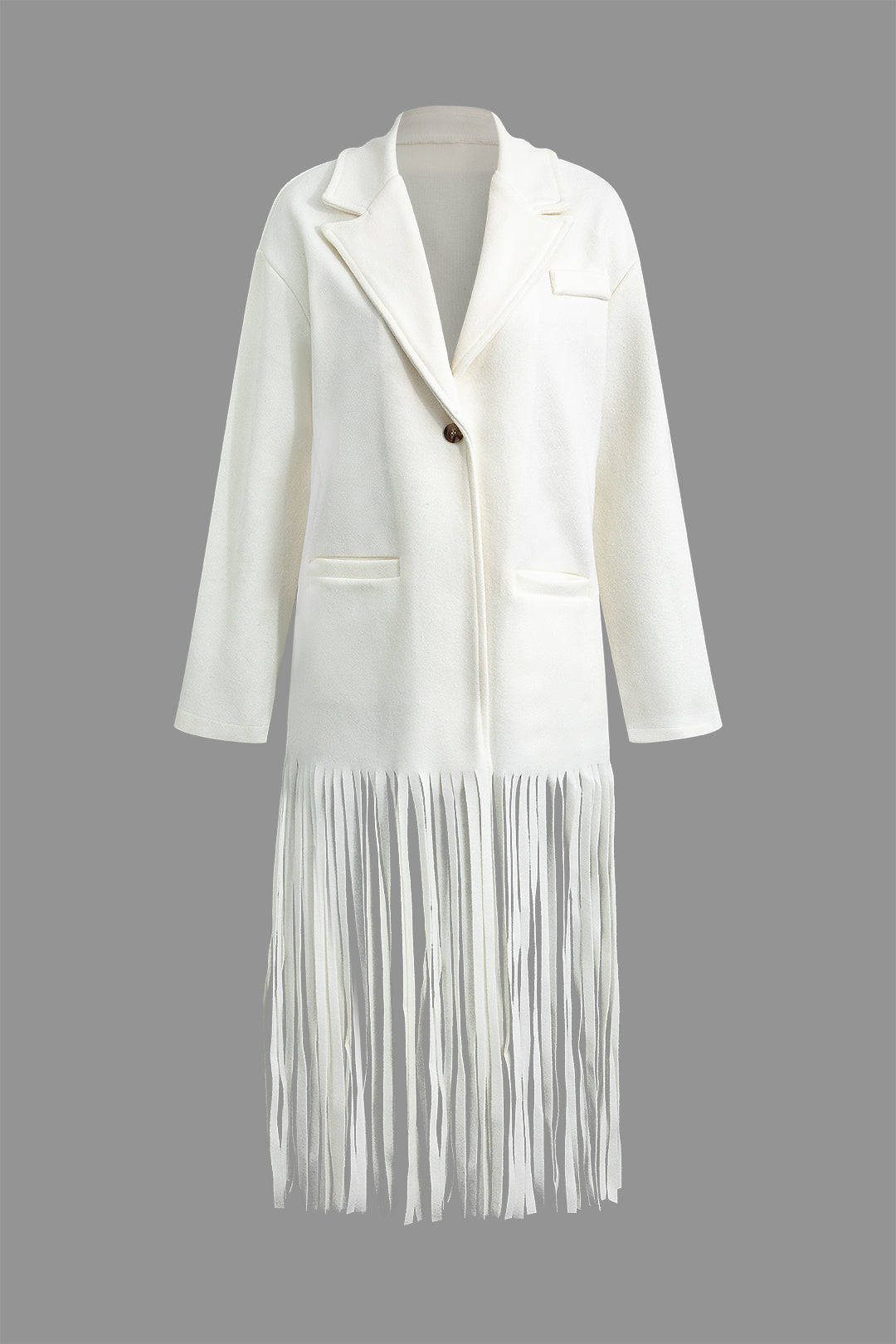 Notched Lapel Fringe Hem Wool-blend Coat