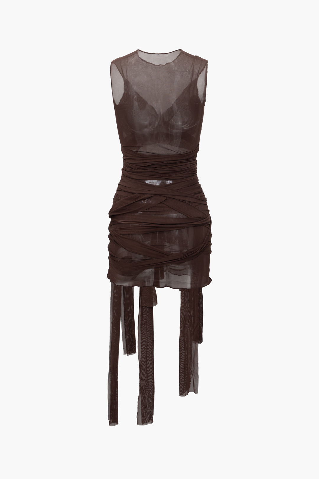 Sheer Mesh Wrap Tie Ribbon Mini Dress