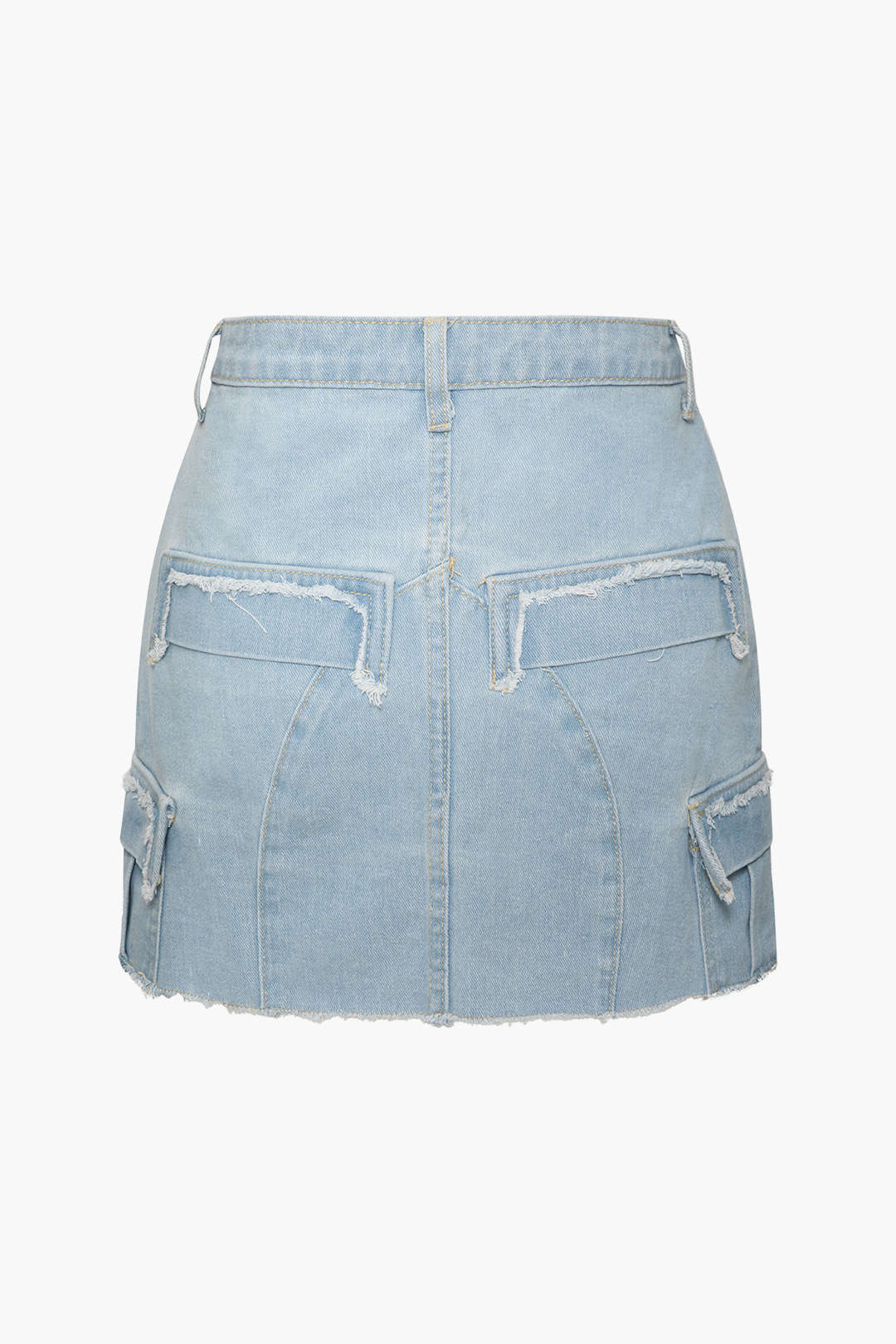 Frayed Hem Slit Denim Mini Skirt