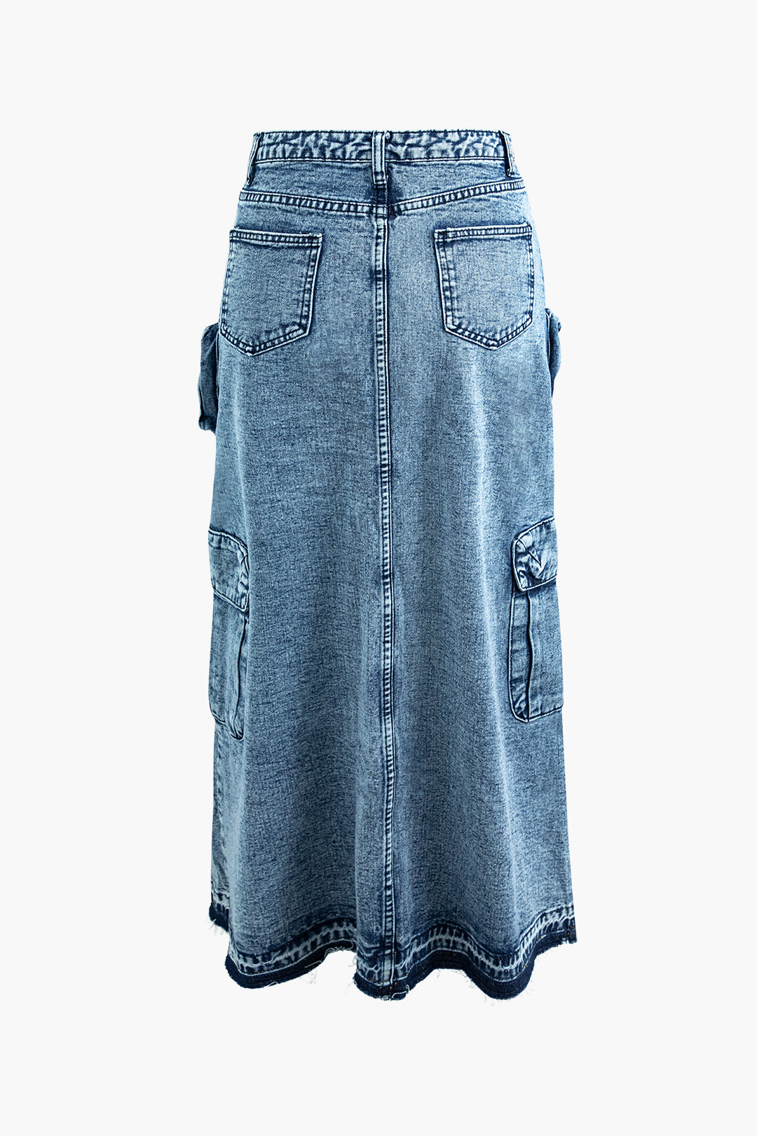 Denim Multi Pocket Slit Cargo Skirt