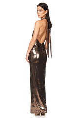 Beryl Shiny Ruched Sexy Maxi Dress