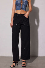 Rivet Detail Straight Leg Jeans