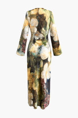 Floral Print V-neck Long Sleeve Maxi Dress