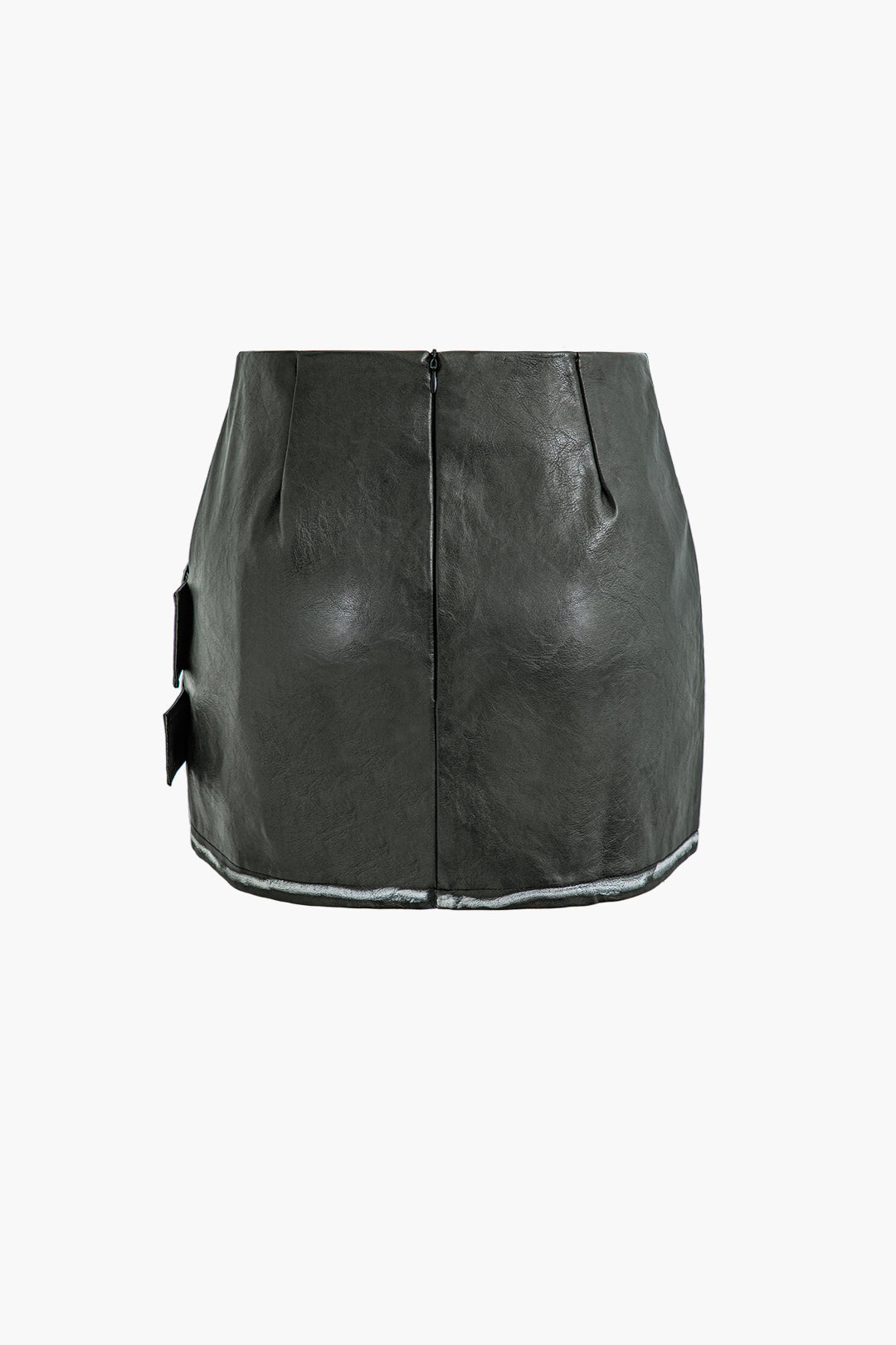 Faux Leather Belt Zipper Mini Skirt