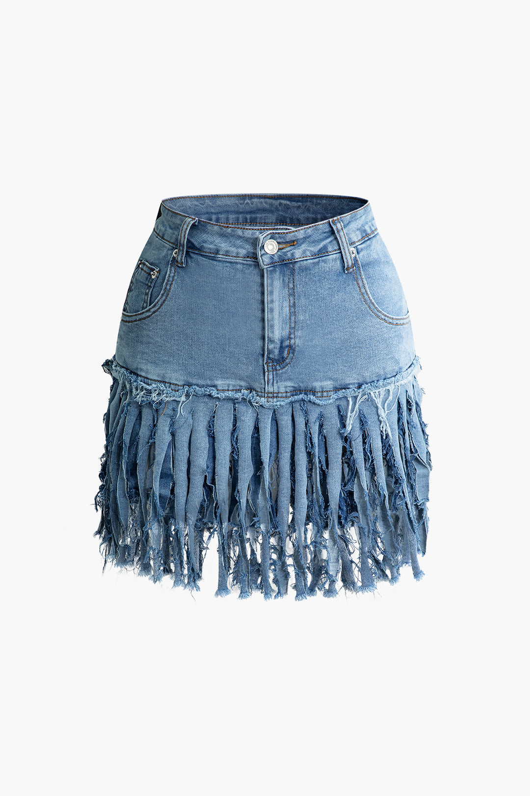 Fringe Hem Denim Mini Skirt