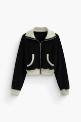 Contrast Trim Zip Up Crop Jacket