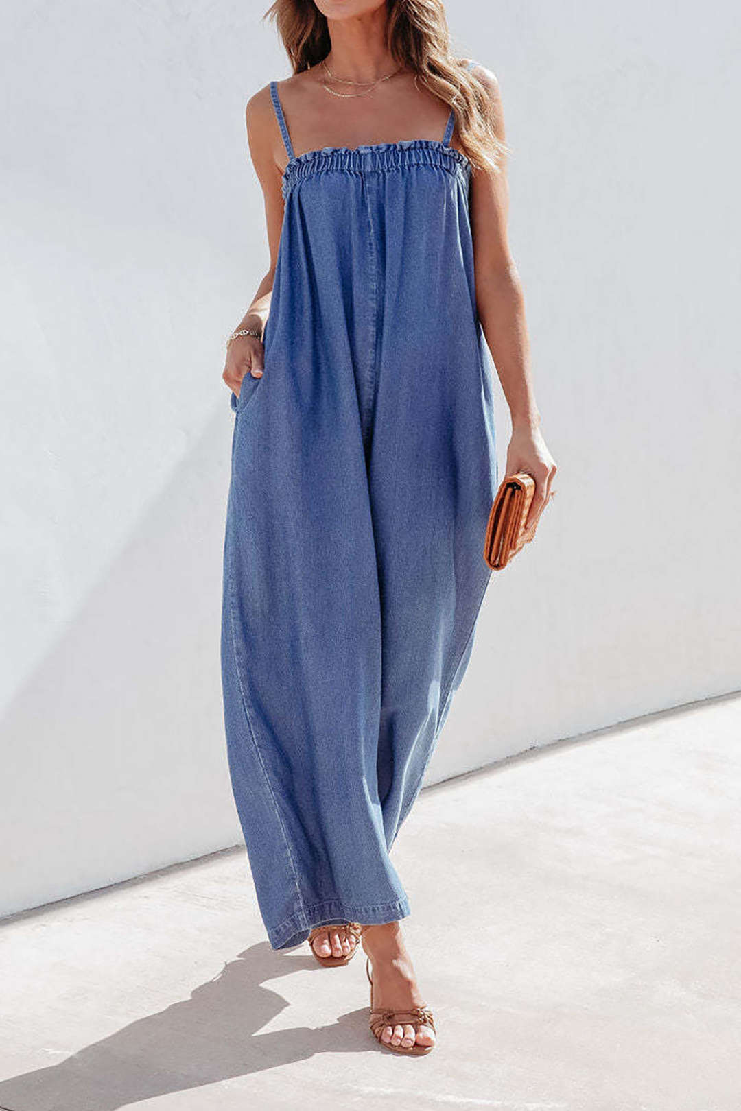 Adjustable Strap Denim Jumpsuit