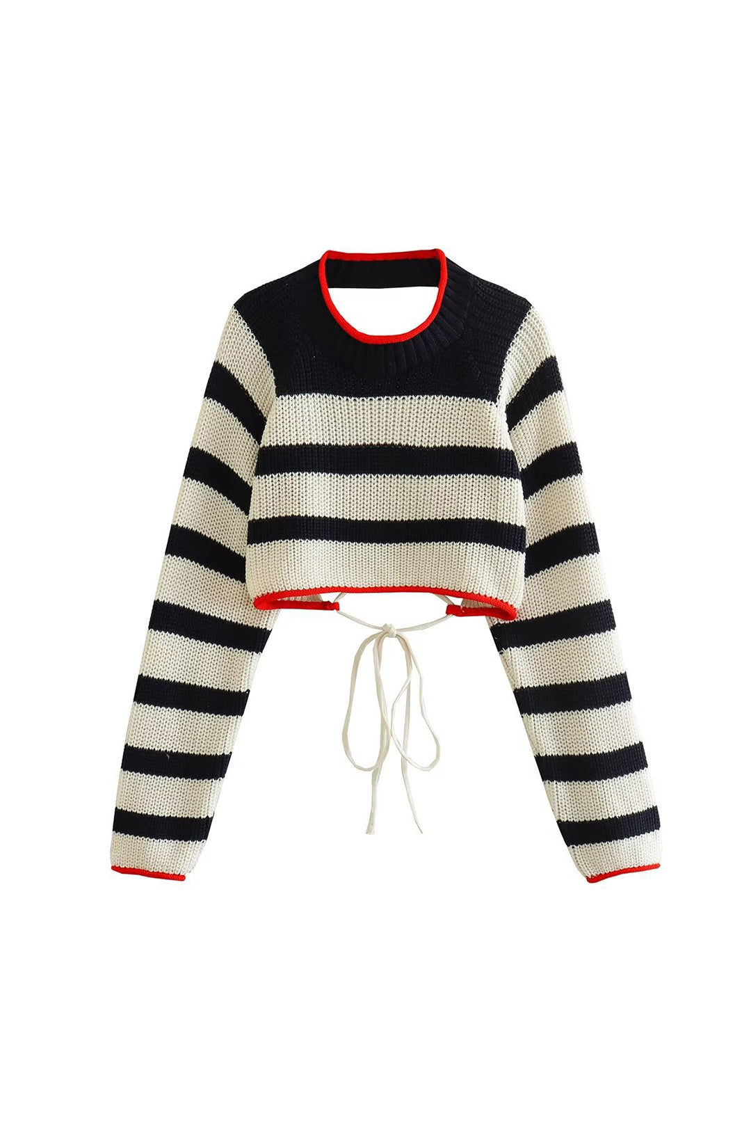 Contrast Stripe Backless Long Sleeve Knit Top