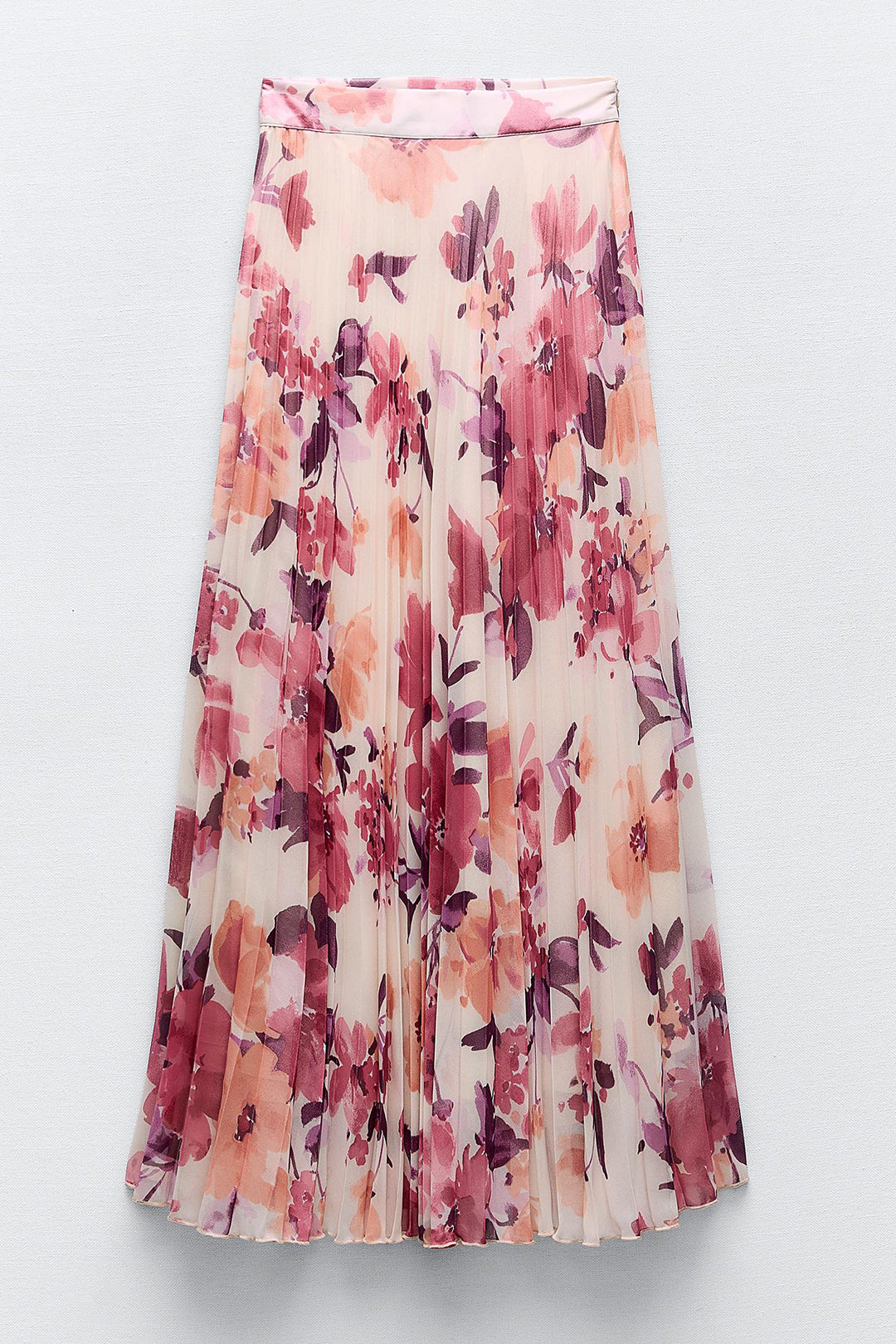 Floral Print Pleated Midi Skirt