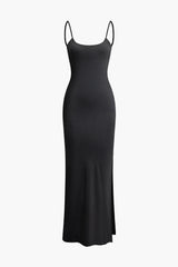 Solid Backless Slip Slit Maxi Dress