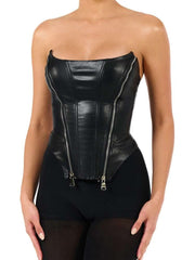 Faux Leather Zipper Tube Top