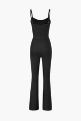 Mesh Panel Flared Leg Jumpsuit