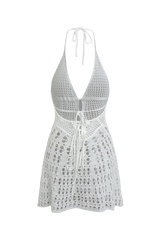 Knitted Crochet Halter Neck Mini Dress