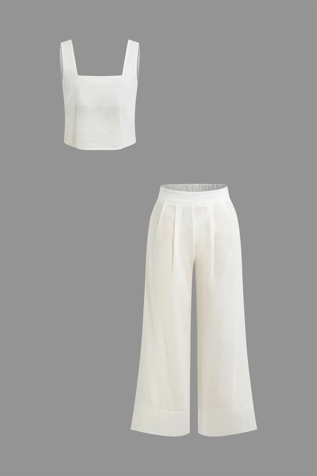 Solid Square Neck Tank Top And Pleated Wide Leg Pants Set