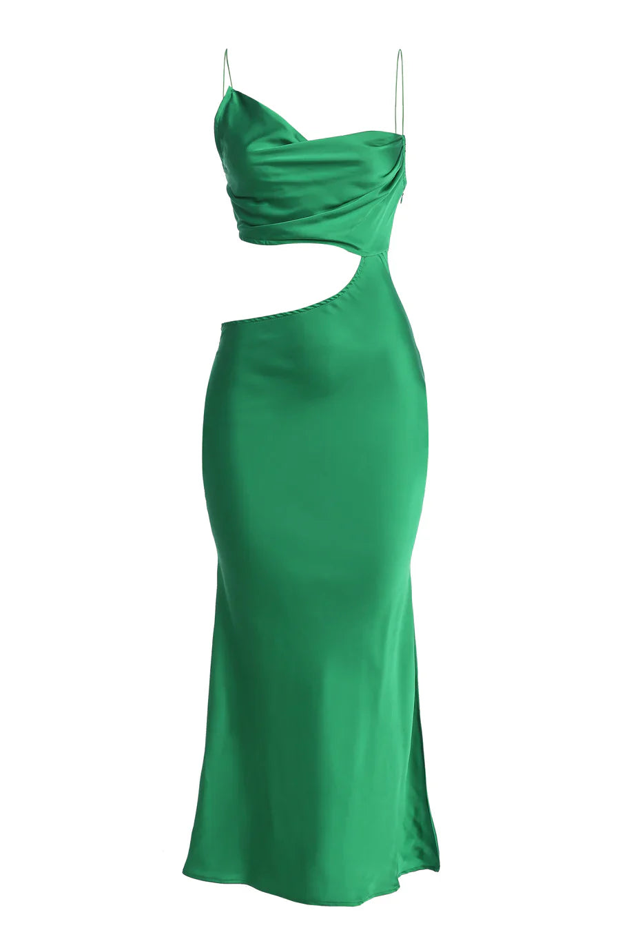 Luxe Cut Out Satin Green Maxi Dress