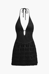 Knitted Crochet Halter Neck Mini Dress