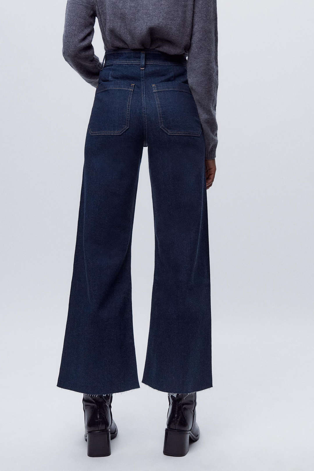 High Waist Raw Hem Wide Leg Jeans