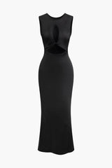 Solid Reversible Cut Out Sleeveless Midi Dress