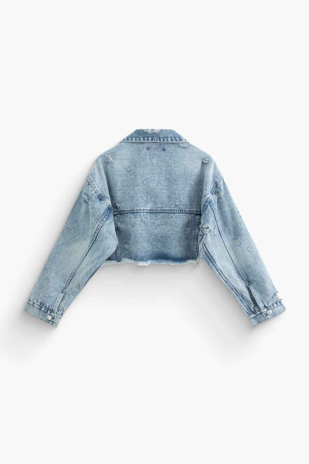 Frayed Button Crop Denim Jacket