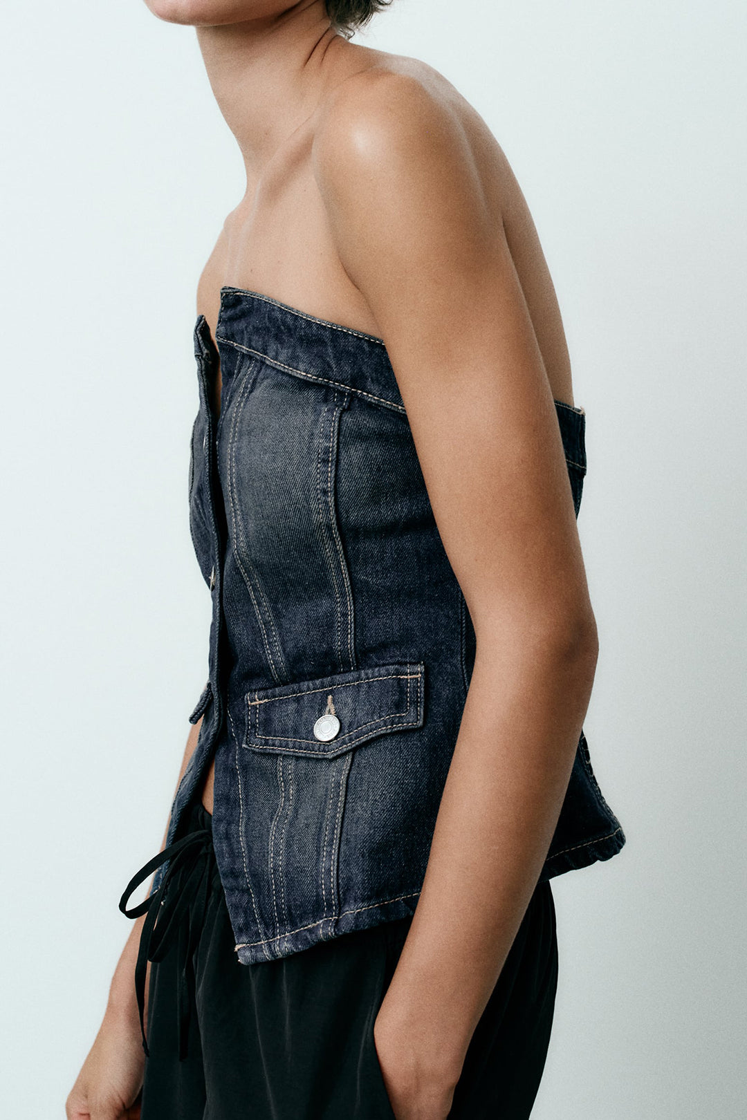 Faded Button Up Denim Tube Top