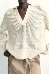 Open Collar Open Knit Sweater