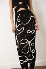 Contrast Line Open Knit Maxi Skirt