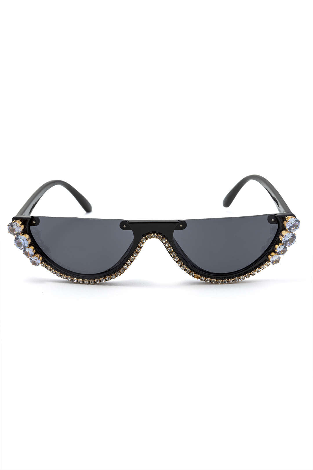 Rhinestone Decor Half Frame Sunglasses