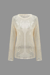 Round Neck Hollow Out Knit Cover-Up Top