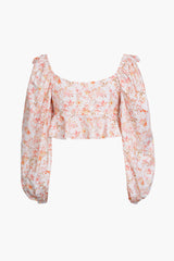 Floral Puff Sleeve Tie Front Blouse