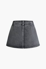 Flap Pocket Pleated Cargo Denim Mini Skirt