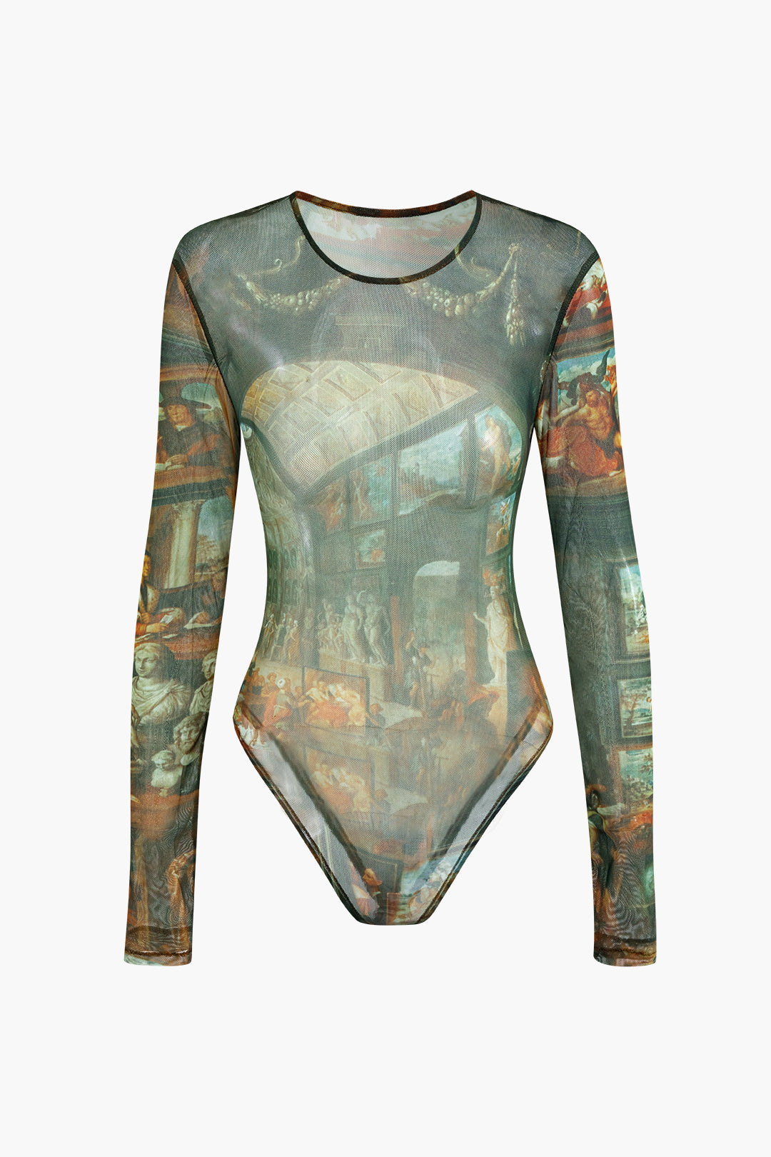 Renaissance Print Mesh Bodysuit