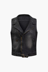 Denim Zip Up Ripped Vest