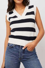 Stripe V-neck Knit Pullover Vest