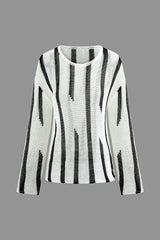 Contrast Stripe Open Knit Long Sleeve Top