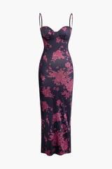 Floral Print Bodycon Slip Maxi Dress