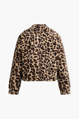 Leopard Pattern Fleece Collared Zipper Coat