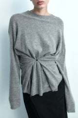 Cinched Waist Long Sleeve Pullover Knit Top