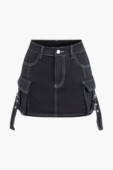 Stitching Flap Pocket Denim Mini Skirt