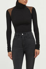 Turtleneck Mesh Paneled Long Sleeve Bodysuit