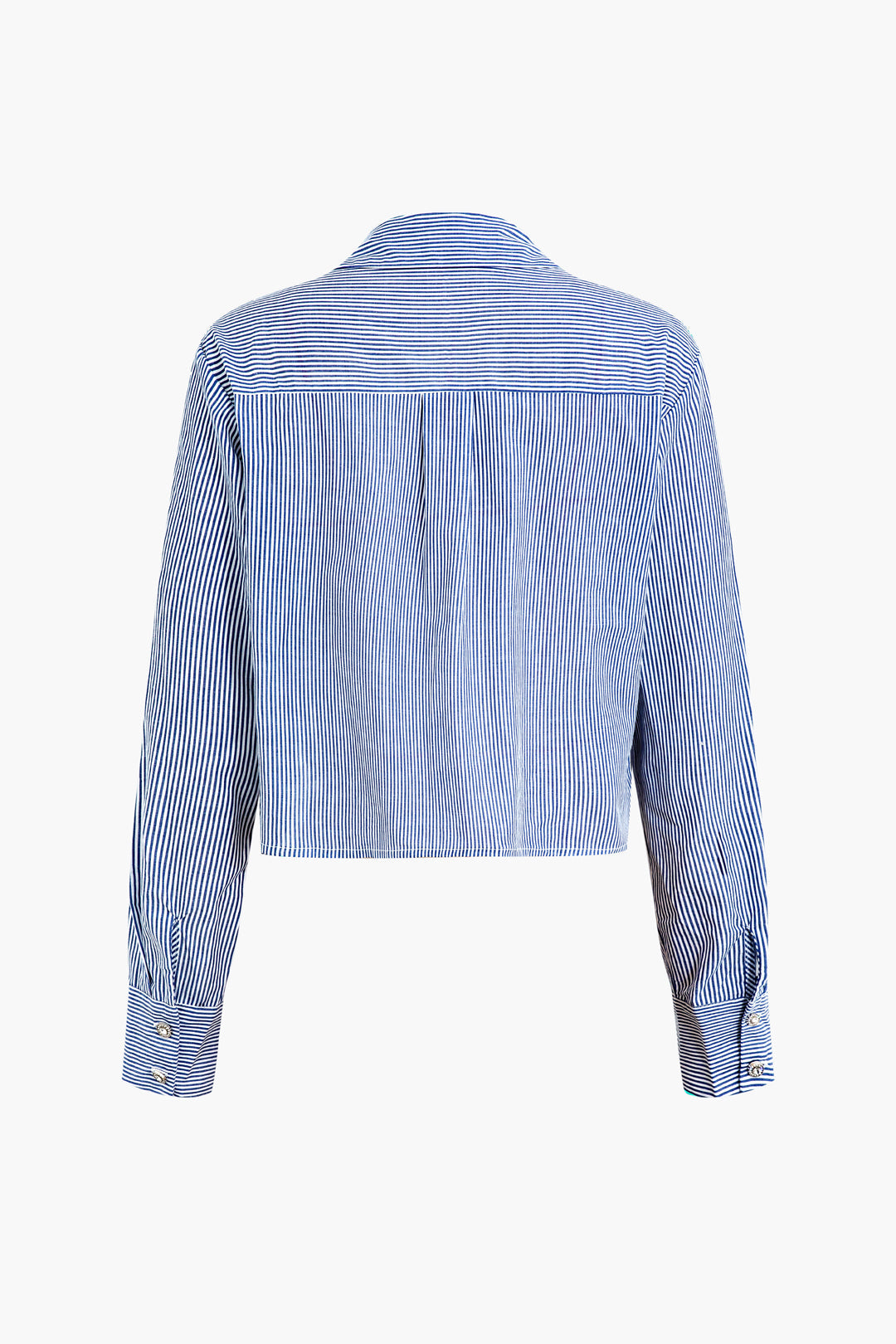 Pinstripe Patch Pocket Button Up Crop Shirt