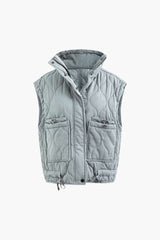 Stand Collar Drawstring Pocket Quilted Puffer Vest