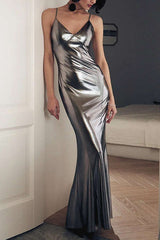 Metallic V-neck Cami Mermaid Maxi Dress